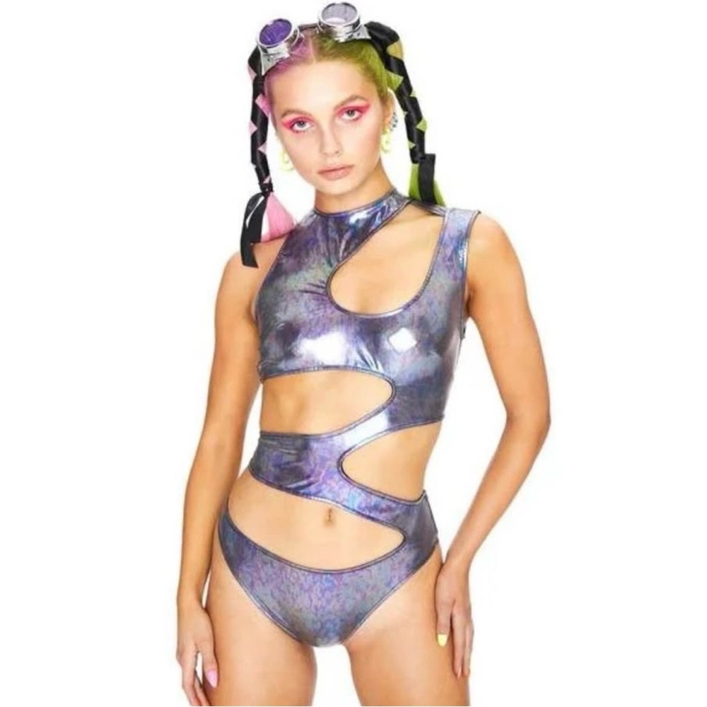 Club EXX Cutout Holographic Bodysuit - Medium